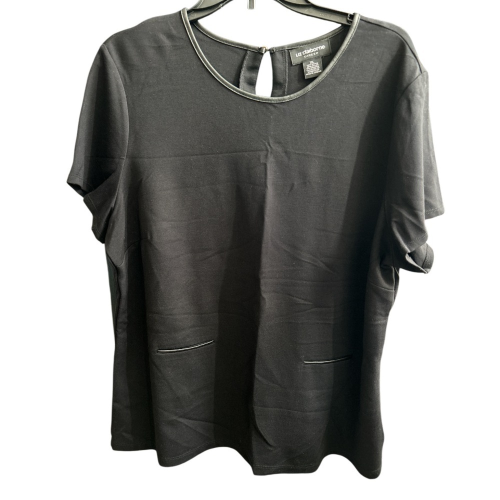 Liz Claiborne Careers short-sleeve faux leather trim top Size XL